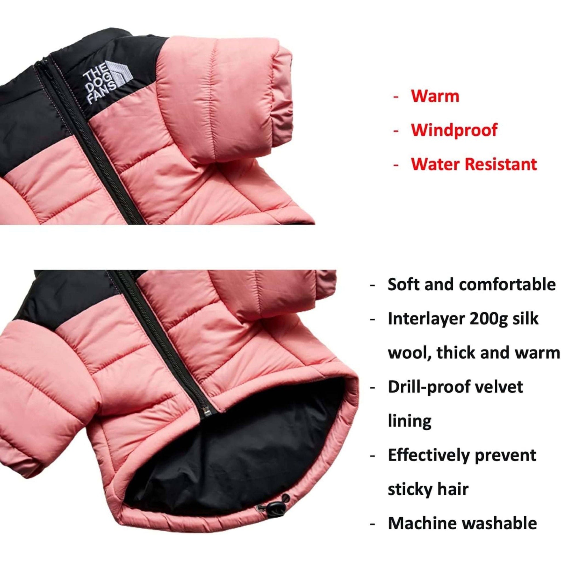Pink Warm Stylish Dog Windproof Snow Cold Weather Coats Jackets for Puppies Small Medium Large Dogs - TrendyPet's Zone