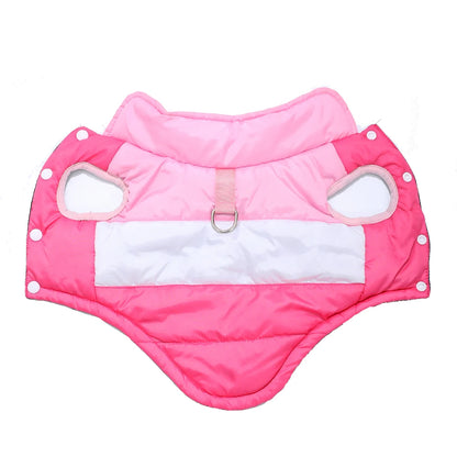 Pink winter dog jacket with built-in harness ring from TrendyPet's Zone, lightweight and warm coat for small dogs.