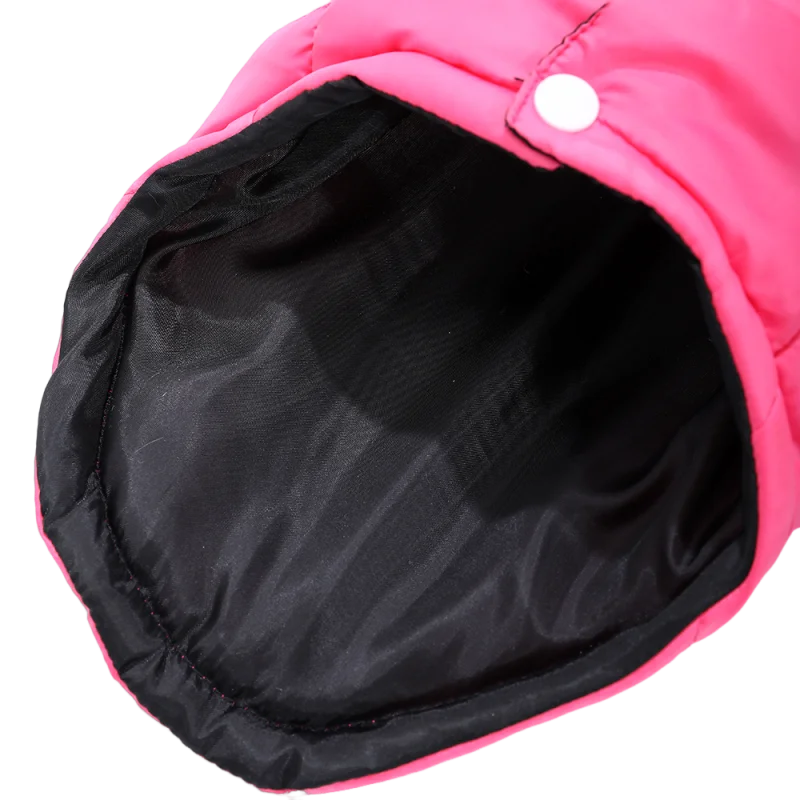Pink winter dog coat with built-in harness ring, lightweight and warm, from TrendyPet's Zone, perfect for cold weather walks.