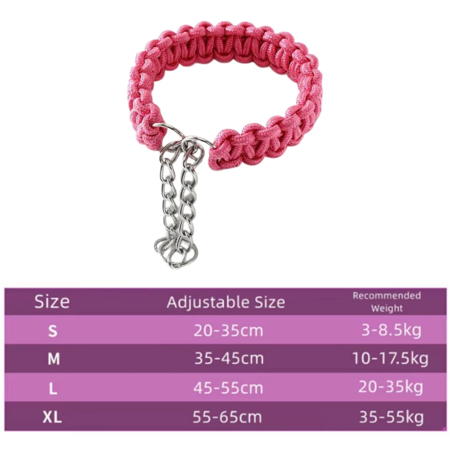 Pink woven nylon martingale dog collar with adjustable P-chain for small to large dogs, from TrendyPet's Zone.