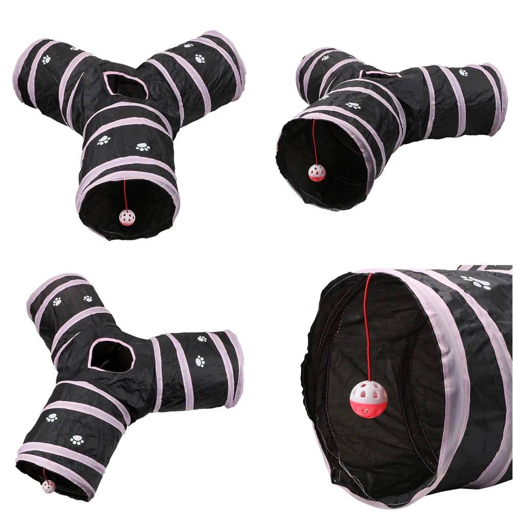 Pink Y-Type Tunnel Collapsible Cat Kitten Play Interactive Toy Maze - TrendyPet's Zone
