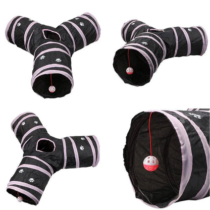 Pink Y-Type Tunnel Collapsible Cat Kitten Play Interactive Toy Maze - TrendyPet's Zone
