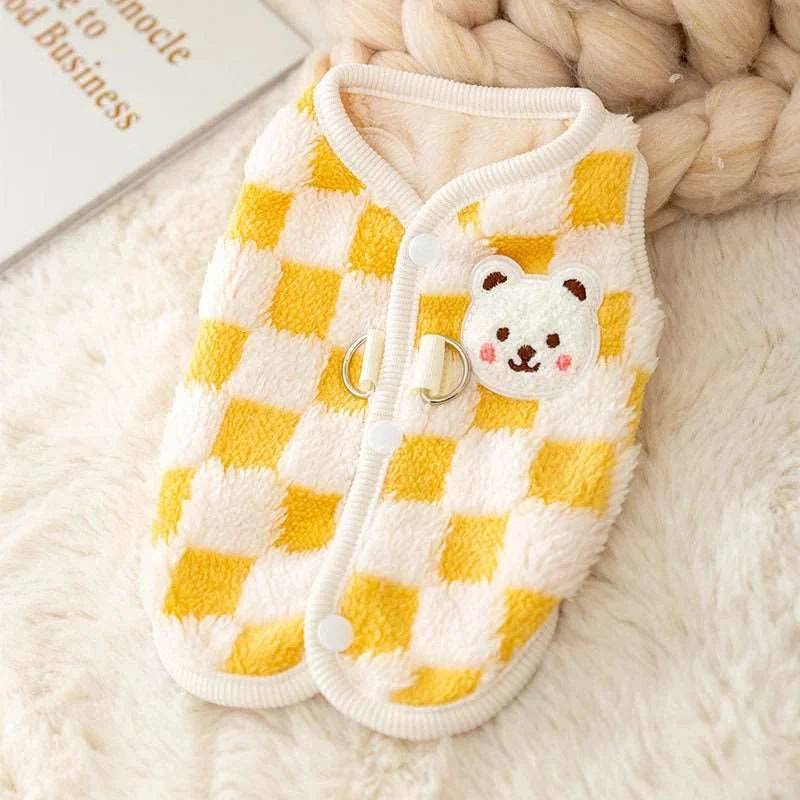 Winter Warm Hairless Cat Clothing Yellow Plaid Sweater Vest - TrendyPet's Zone