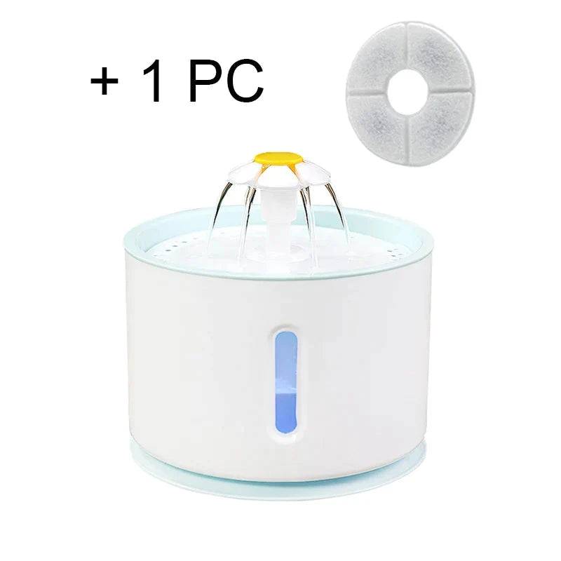 Plastic cat and dog water fountain by TrendyPet's Zone with active carbon filter, automatic electric dispenser, and USB power.