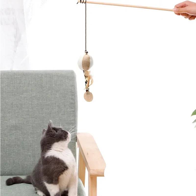 Pumpkin Cat Teaser Feather Toys Kitten Funny Rod Wand Toys Wood Pet Toys Interactive Stick - TrendyPet's Zone