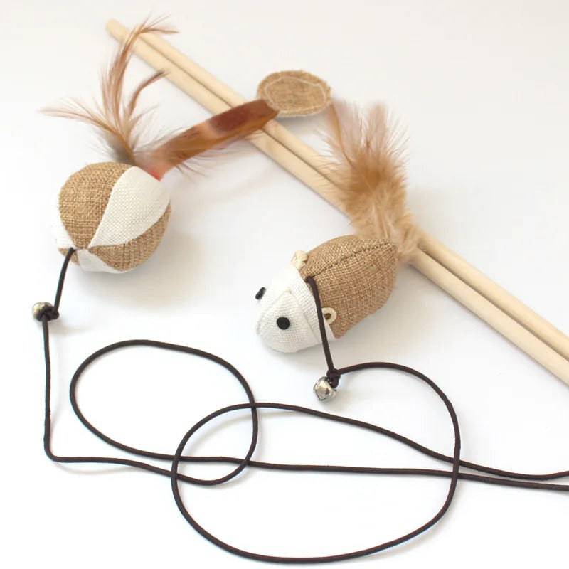 Pumpkin Cat Teaser Feather Toys Kitten Funny Rod Wand Toys Wood Pet Toys Interactive Stick - TrendyPet's Zone