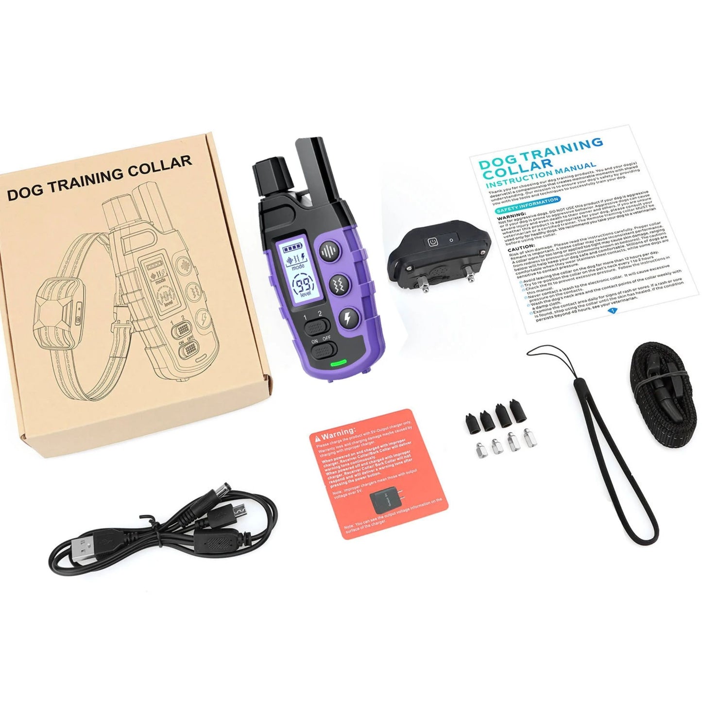 Purple TrendyPet's Zone dog training shock collar with remote, waterproof and rechargeable, for small to large dogs 5-120 lbs.
