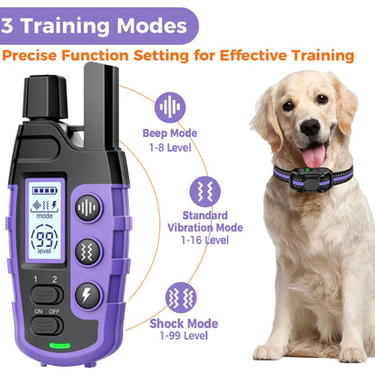 Purple TrendyPet's Zone 3300Ft waterproof dog training shock collar with remote for small to large dogs, rechargeable and adjustable.