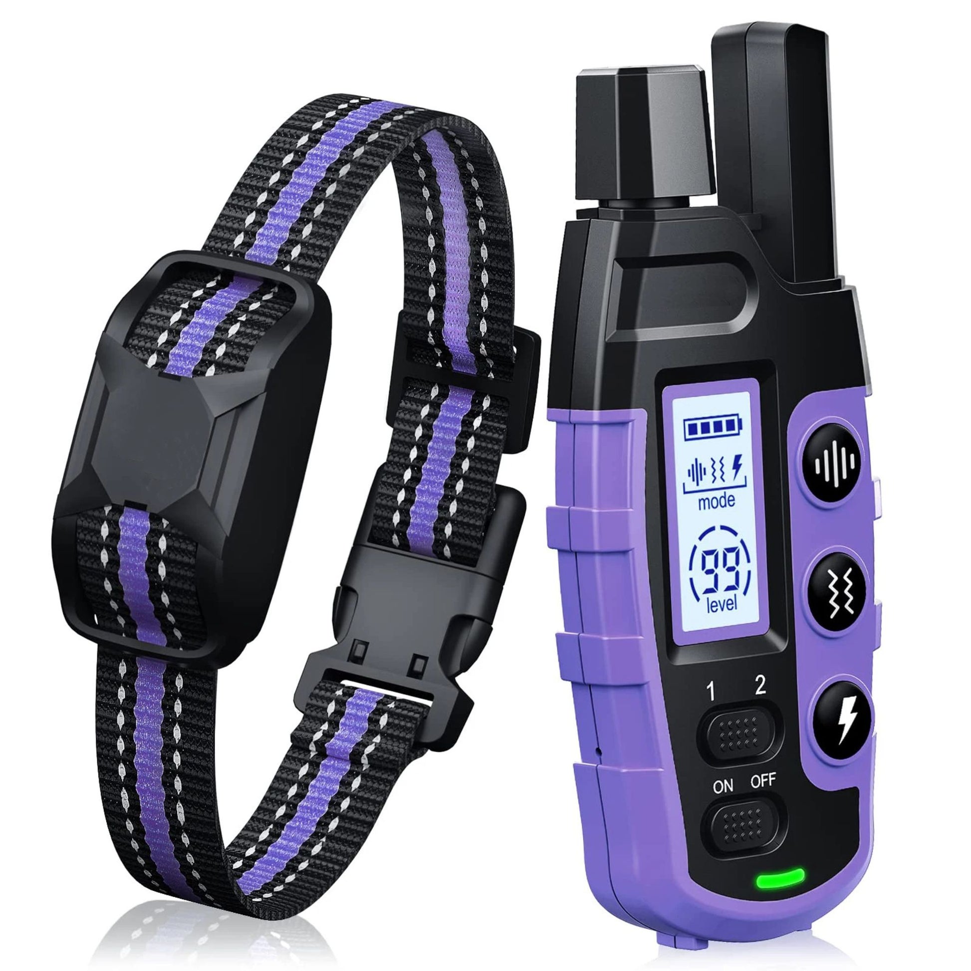 Purple TrendyPet's Zone 3300Ft waterproof dog training shock collar with remote for small to large dogs, rechargeable and adjustable.