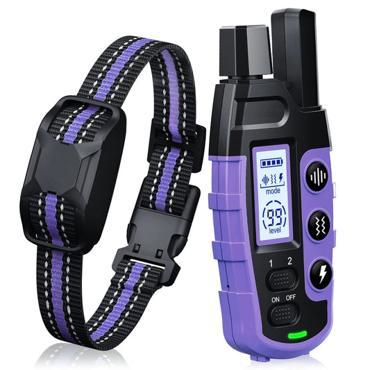 Purple TrendyPet's Zone 3300Ft waterproof dog training shock collar with remote for small to large dogs, rechargeable and adjustable.