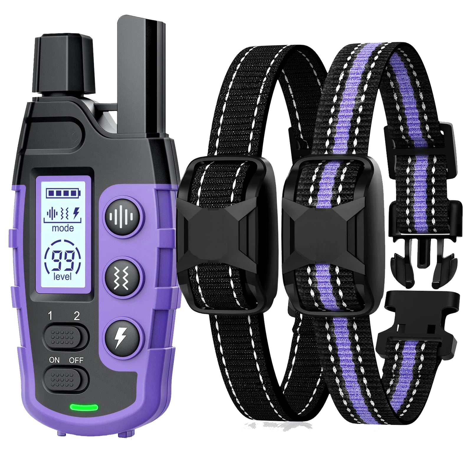 Purple TrendyPet's Zone dog training shock collar with remote, waterproof, rechargeable, suitable for small to large dogs 5-120 lbs.