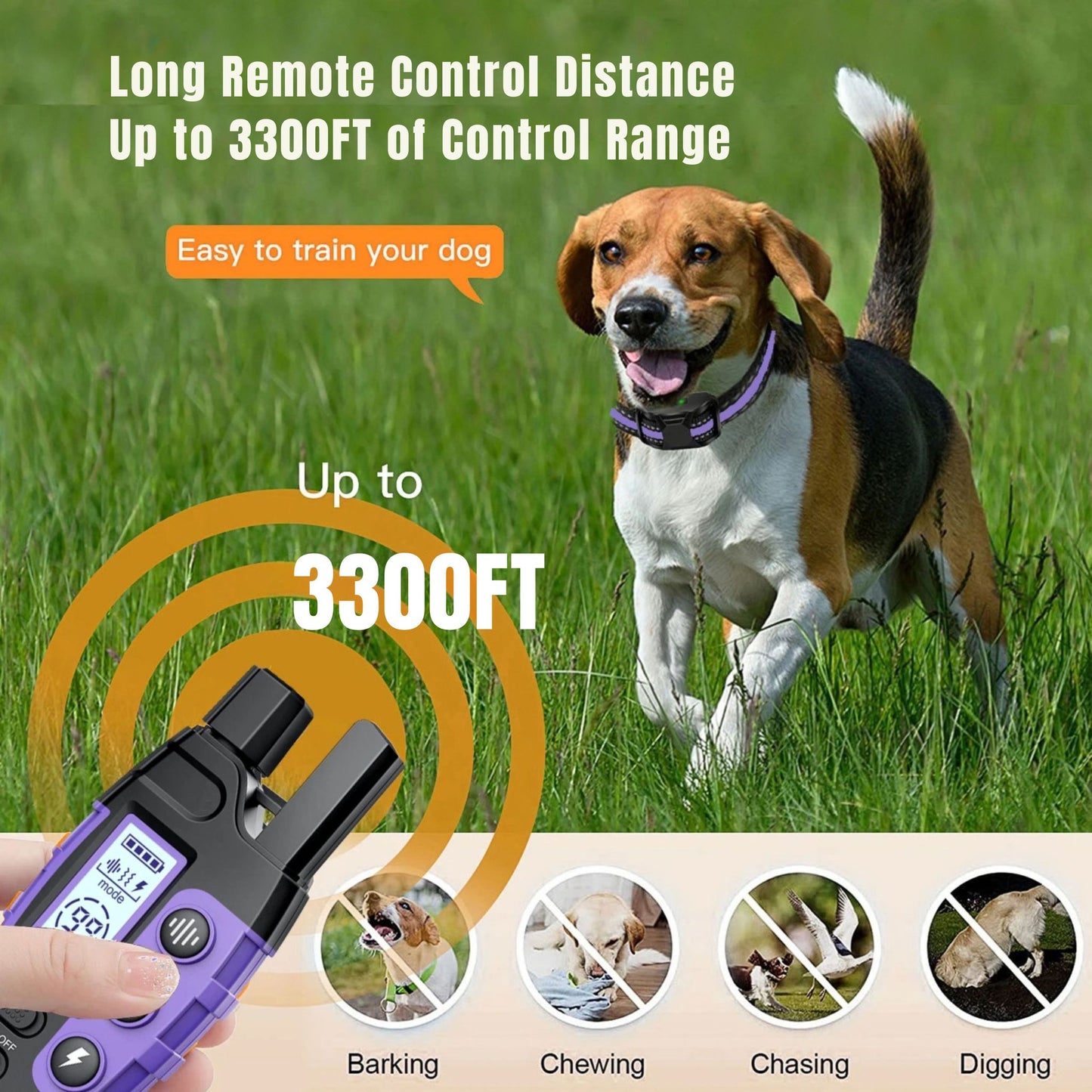 Purple TrendyPet's Zone dog training shock collar with remote, waterproof, rechargeable, for small to large dogs 5-120 lbs.