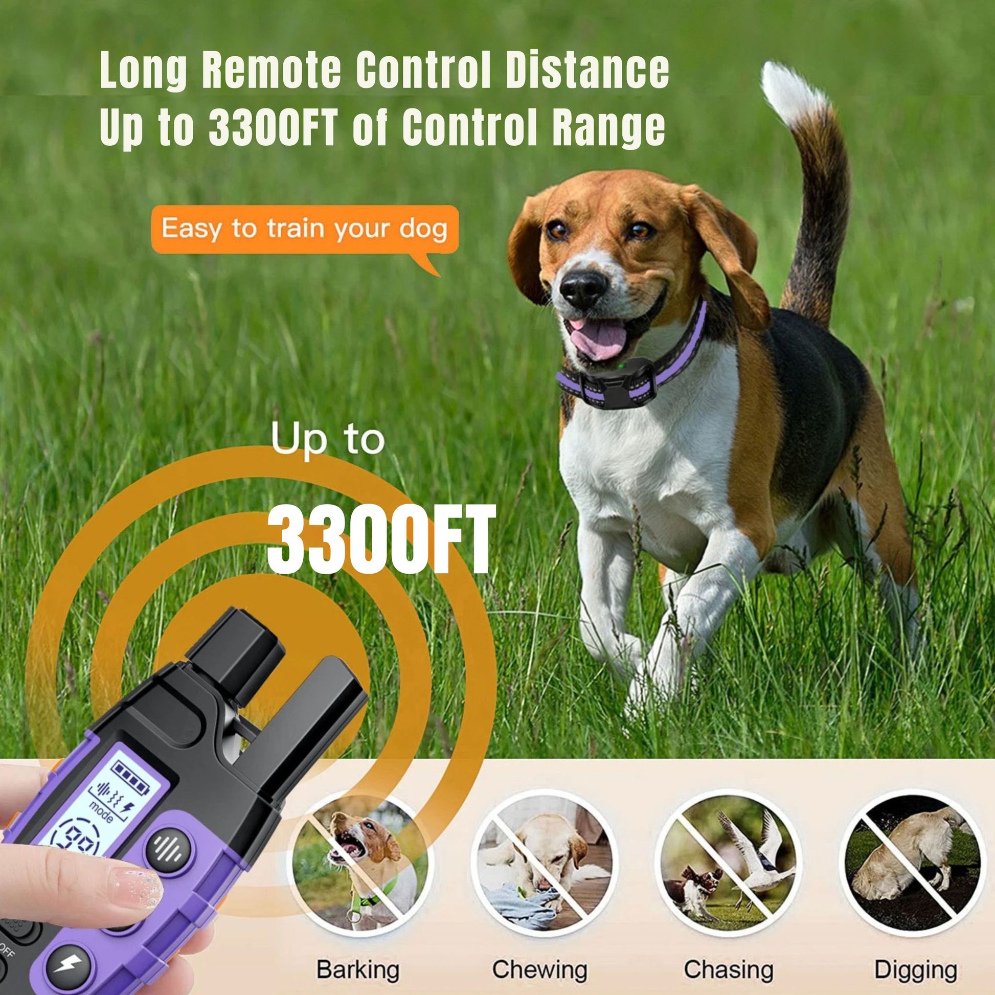 Purple TrendyPet's Zone dog training shock collar with remote, waterproof, rechargeable, for small to large dogs 5-120 lbs.