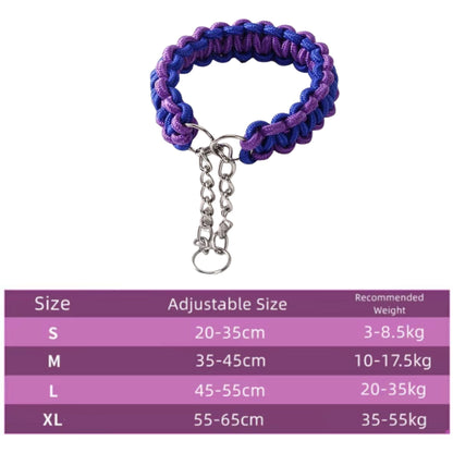 Purple and blue woven nylon dog collar with P chain, adjustable martingale style for small, medium, and large dogs by TrendyPet's Zone.