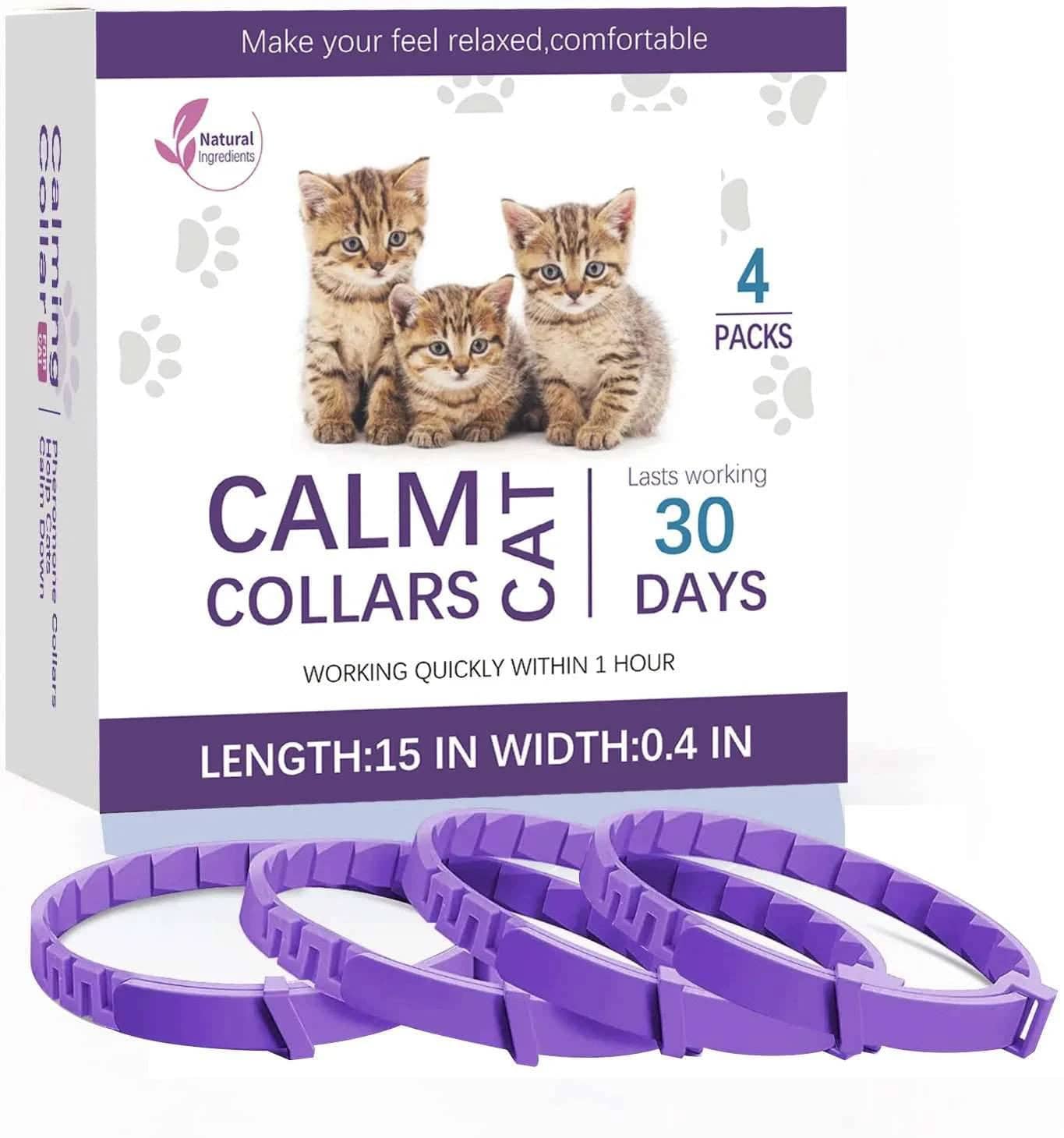 Purple Cat Calming Collar 4Packs/30Days Relieve Anxiety Protection Retractable Collars For Kitten to Large Cats - TrendyPet's Zone