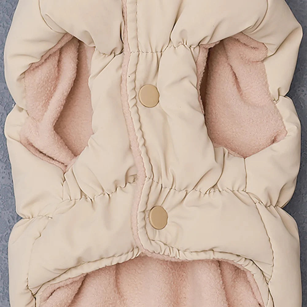 Red cozy quilted dog vest jacket with built-in harness by TrendyPet's Zone, shown on a small dog.