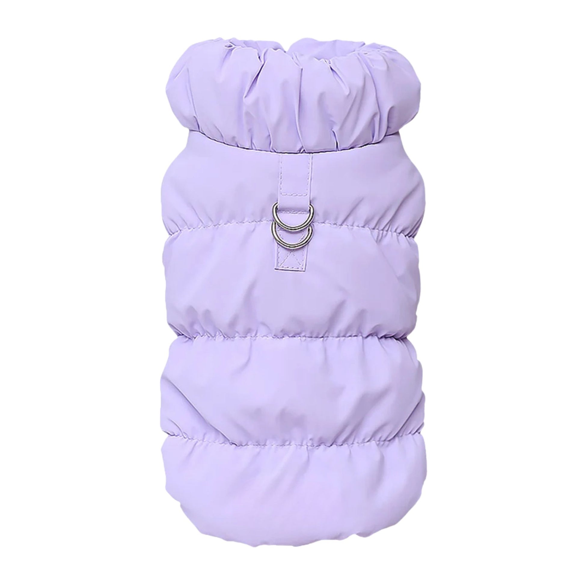 Purple quilted dog vest jacket with built-in harness from TrendyPet's Zone, ideal for warmth and secure outdoor walks.