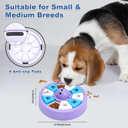 Purple dog puzzle feeder toy from TrendyPet's Zone with slow eating bowl and treat dispenser for IQ training and mental stimulation.