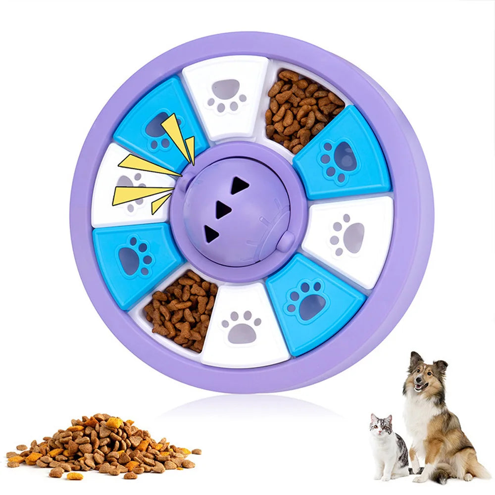 Purple dog puzzle feeder toy by TrendyPet's Zone, featuring a slow eating bowl and treat dispenser for IQ training and mental stimulation.