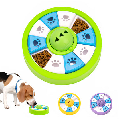 Green dog puzzle feeder toy from TrendyPet's Zone, featuring a slow eating bowl and treat dispenser for IQ training.