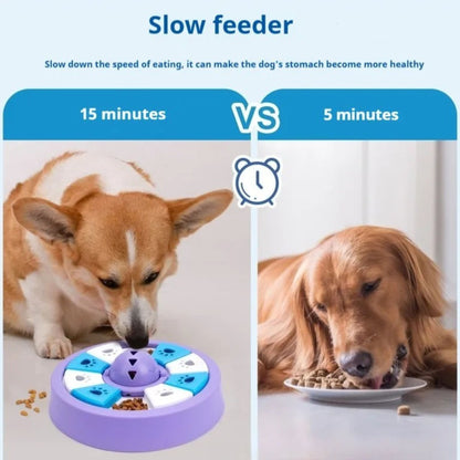 Purple dog puzzle feeder toy from TrendyPet's Zone with slow eating bowl and treat dispenser, designed for IQ training.
