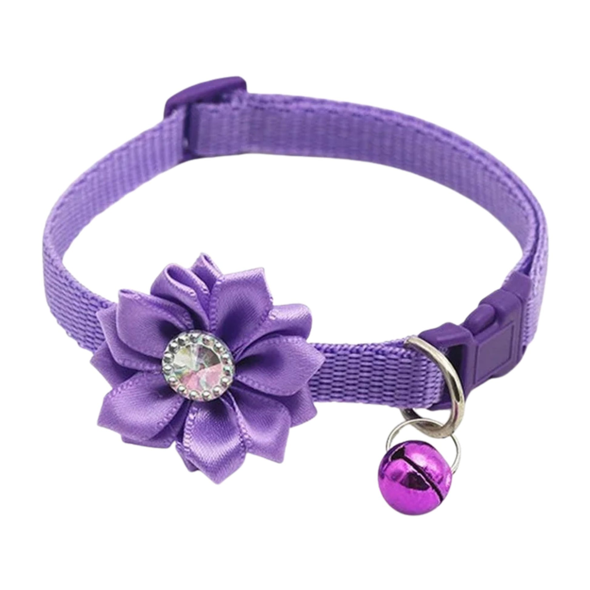 Purple flower breakaway cat collar with bell from TrendyPet's Zone, adjustable and comfortable for cats.