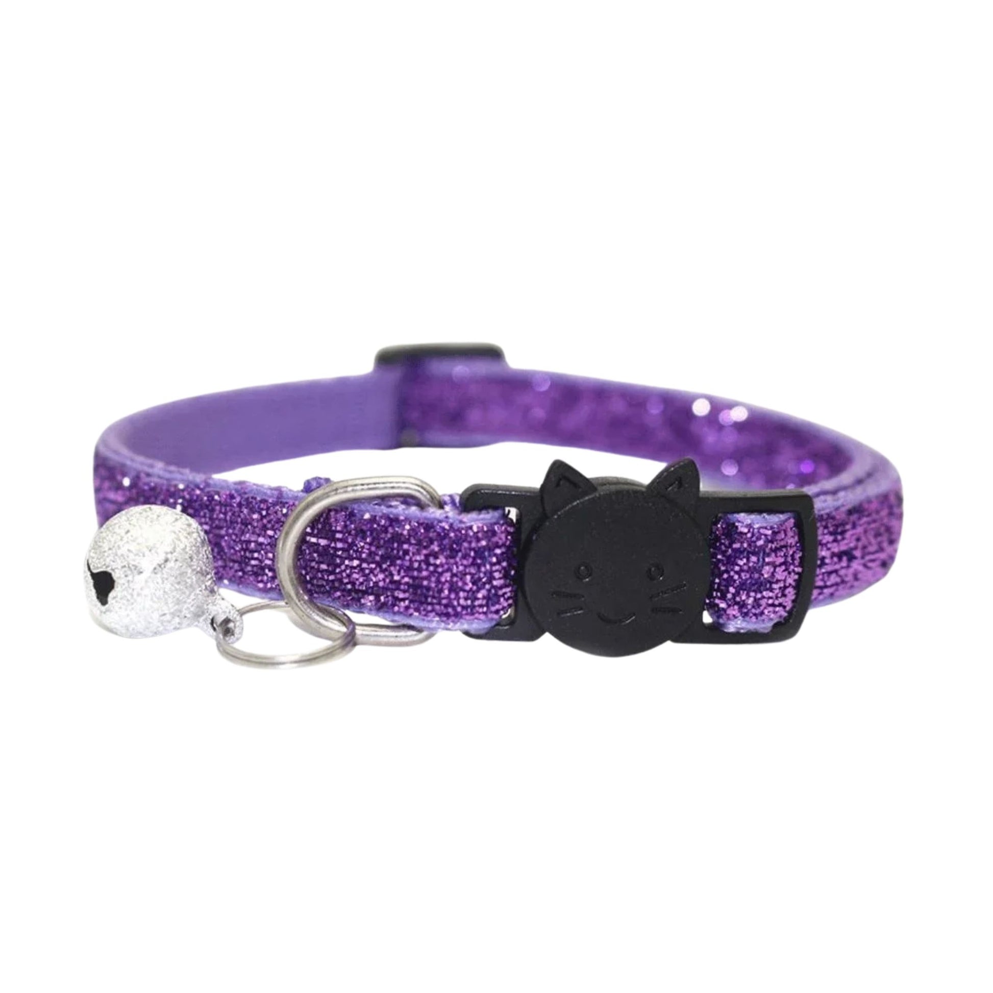 Purple glitter cat collar with bell and cute cat face safety buckle, adjustable pet collar by TrendyPet's Zone.
