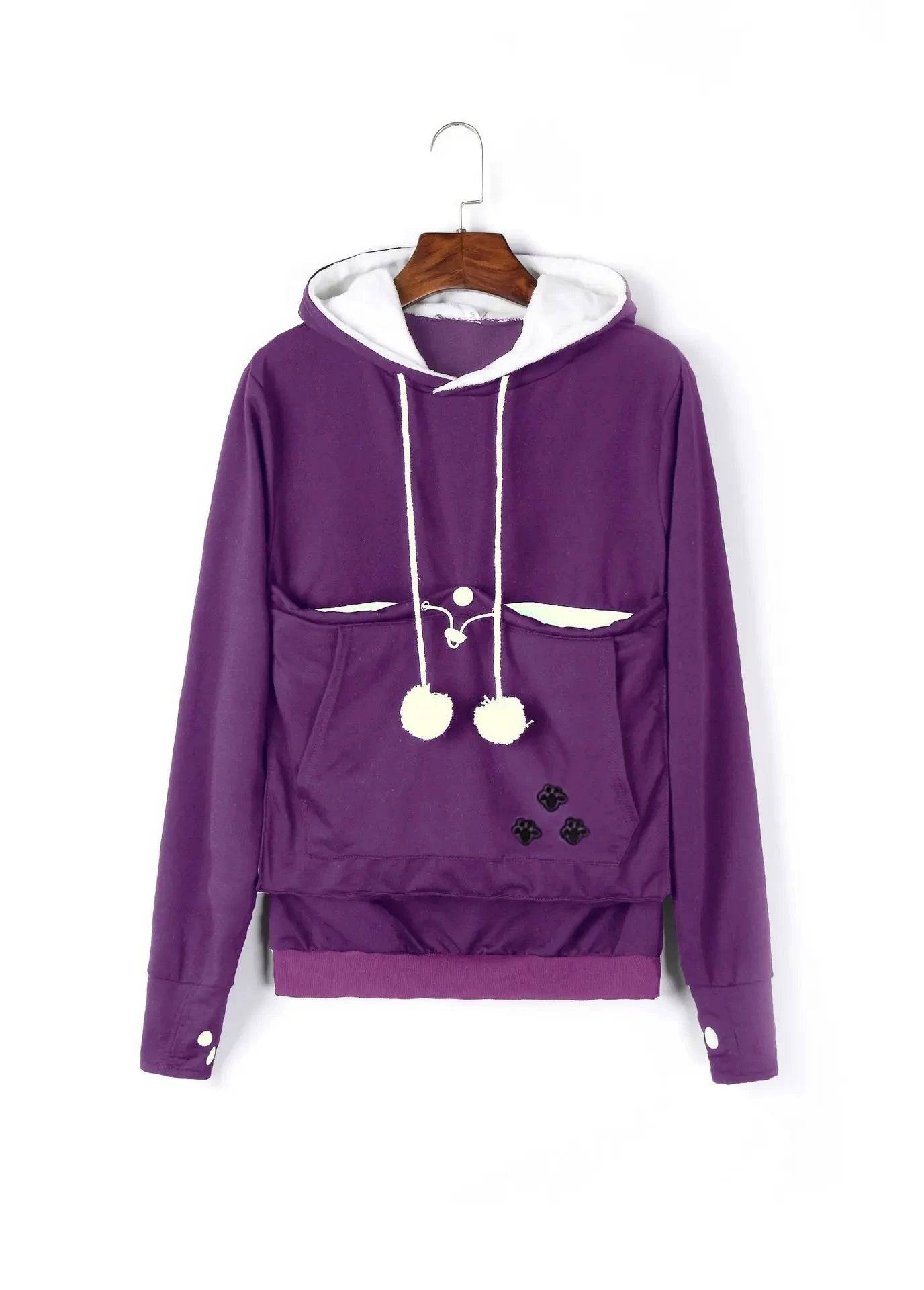 Purple Paw Print High Quality Sweatshirt Cat Dog Lovers Hoodies Kangaroo Pet Paw Ears Cuddle Pouch Pullovers - TrendyPet's Zone