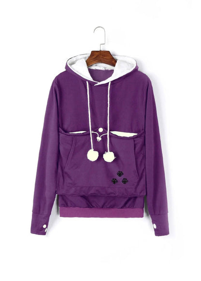Purple Paw Print High Quality Sweatshirt Cat Dog Lovers Hoodies Kangaroo Pet Paw Ears Cuddle Pouch Pullovers - TrendyPet's Zone