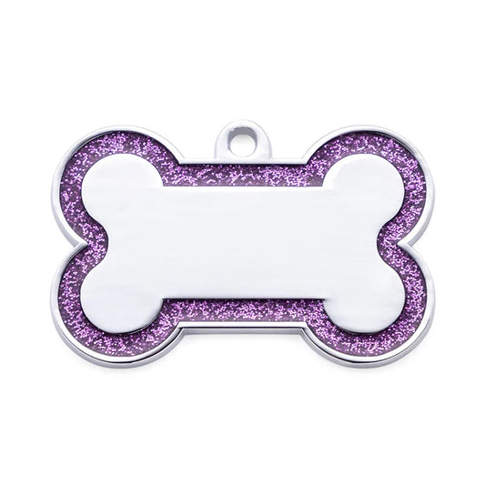 Purple Personalized Bone-Shaped Pet ID Tag Double Side – Glitter Enamel Finish Anti-lost Bone Tags TrendyPet's Zone