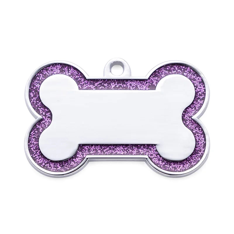 Purple Personalized Bone-Shaped Pet ID Tag Double Side – Glitter Enamel Finish Anti-lost Bone Tags TrendyPet's Zone