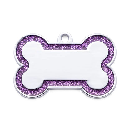 Purple Personalized Bone-Shaped Pet ID Tag Double Side – Glitter Enamel Finish Anti-lost Bone Tags TrendyPet's Zone