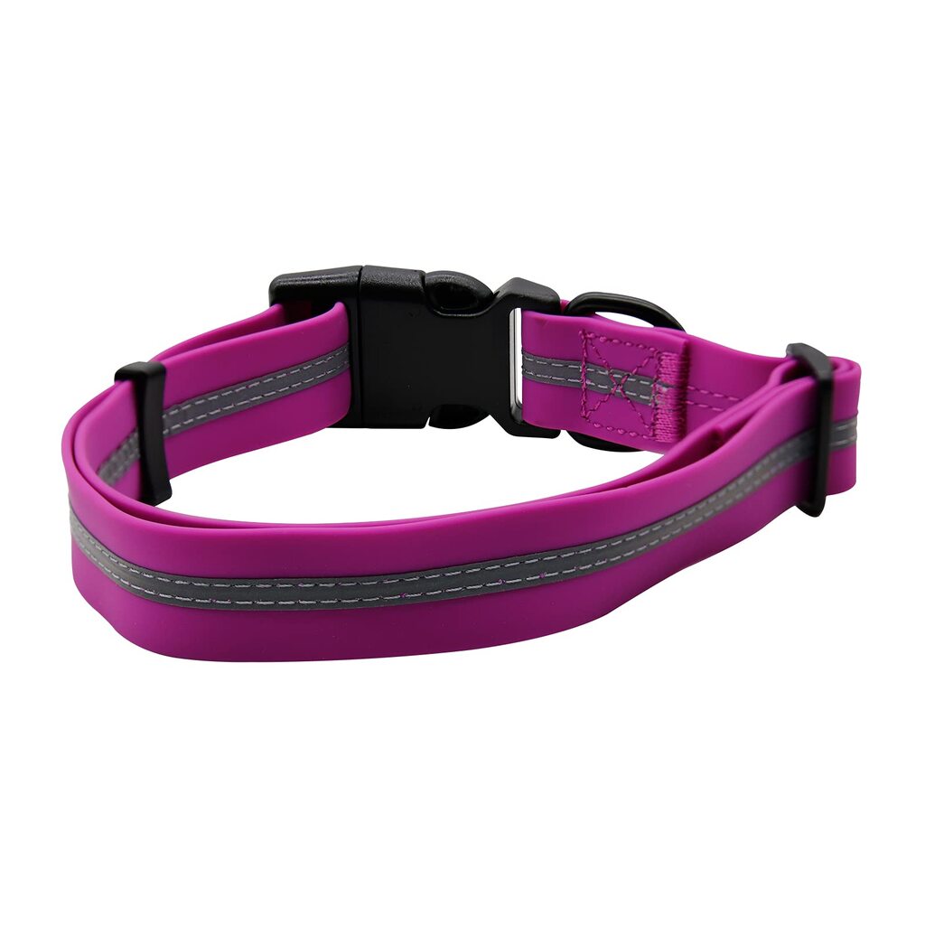 Purple PVC dog collar with reflective stripe and anti-odor feature, adjustable for a comfortable fit, from TrendyPet's Zone.