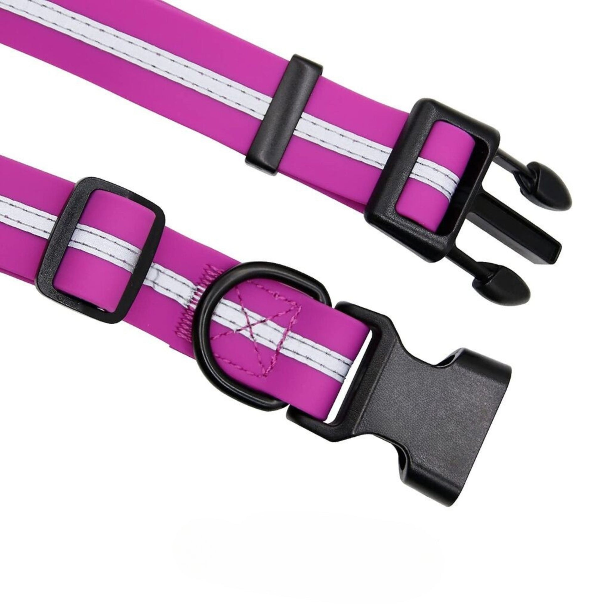 Purple PVC dog collar with reflective stripe and anti-odor feature, adjustable for pets, from TrendyPet's Zone.