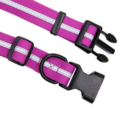 Purple PVC dog collar with reflective stripe and anti-odor feature, adjustable for pets, from TrendyPet's Zone.