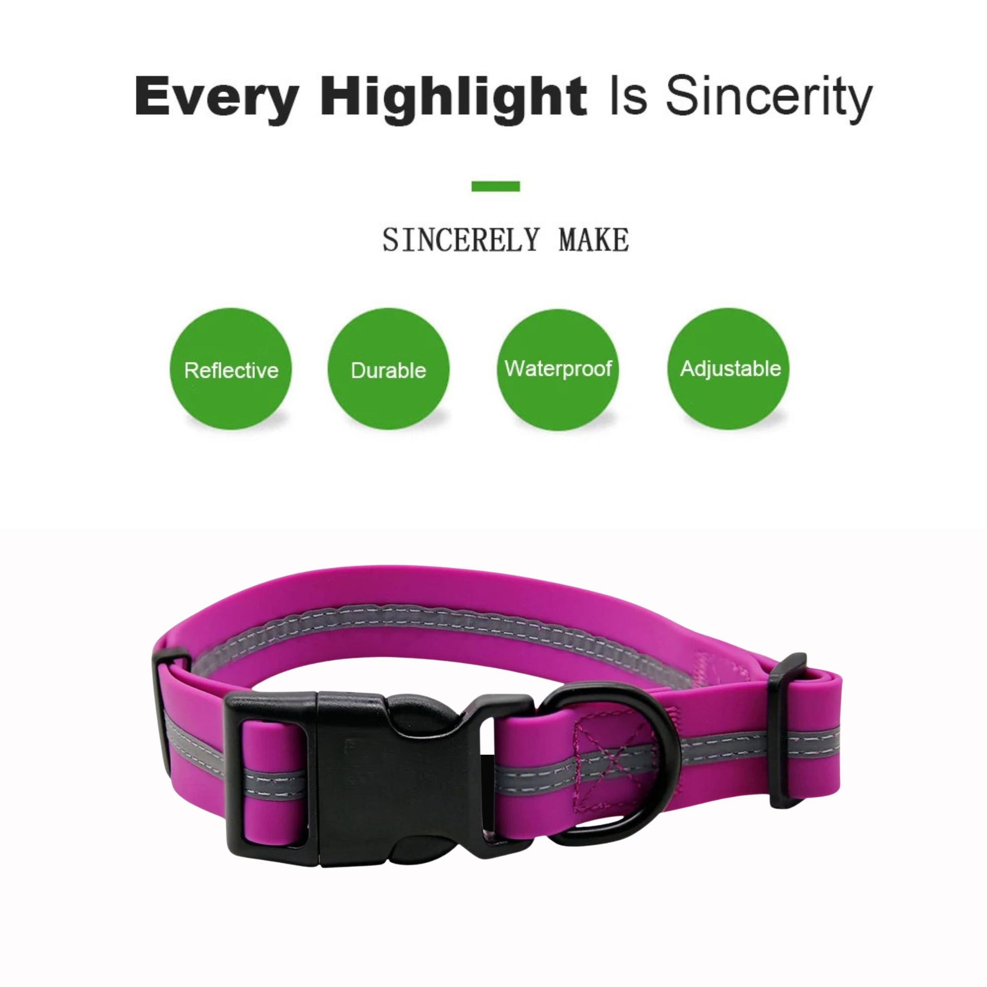 Purple PVC dog collar with reflective stripe and adjustable design, featuring anti-odor material from TrendyPet's Zone.