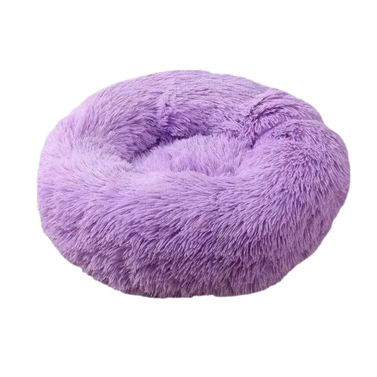 Purple round plush pet bed by TrendyPet's Zone, featuring a soft, thickened cushion with a zipper for dogs and cats.