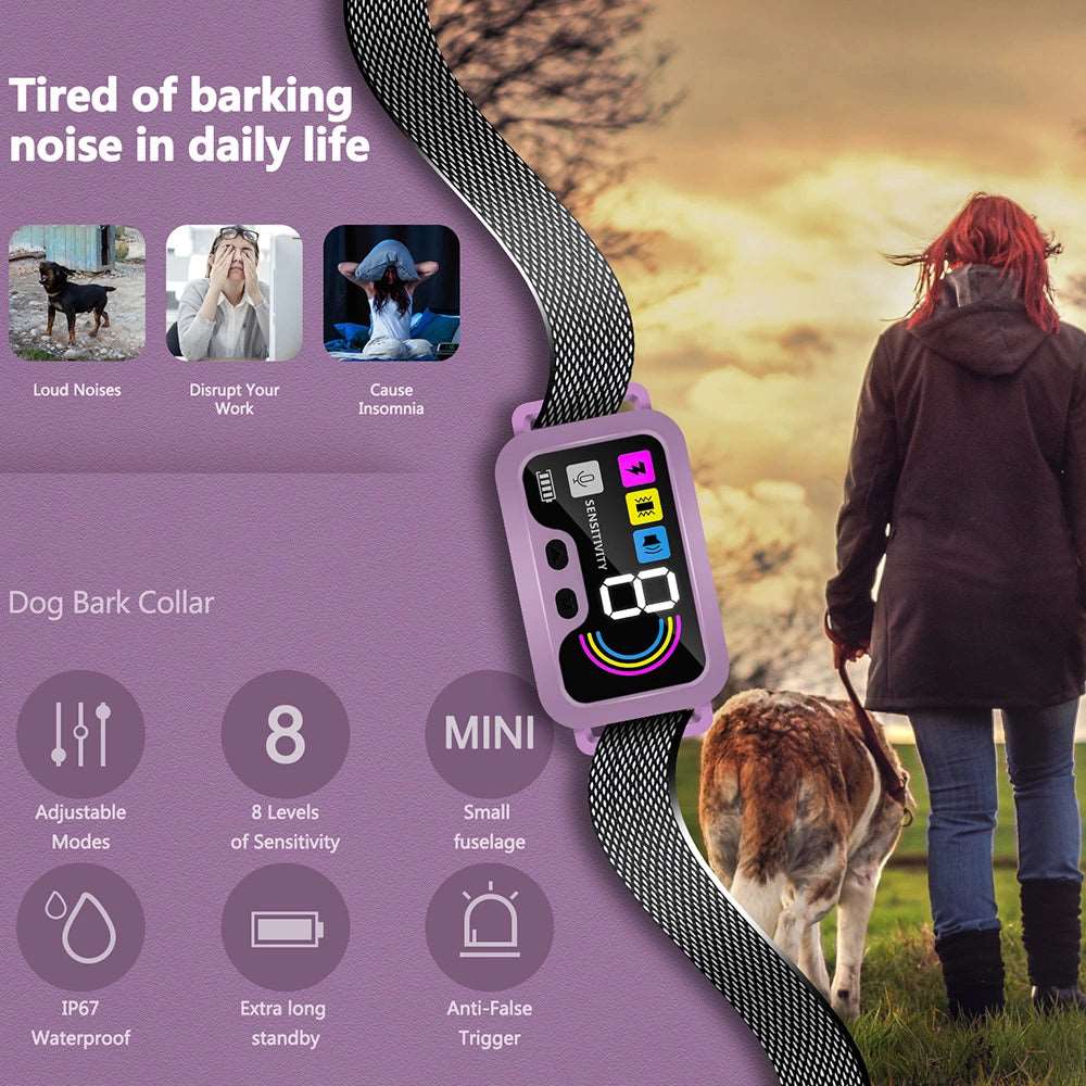Purple Smart Anti Barking Collar for Small Medium Large Breed Dogs Rechargeable Puppy Bark Collar with 4 Training Modes & 8 Adjustable Sensitivity - TrendyPet's Zone