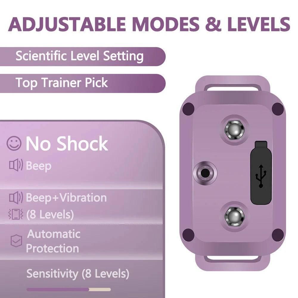 Purple Smart Anti Barking Collar for Small Medium Large Breed Dogs Rechargeable Puppy Bark Collar with 4 Training Modes & 8 Adjustable Sensitivity - TrendyPet's Zone