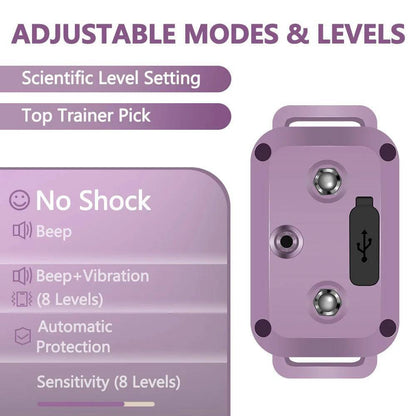 Purple Smart Anti Barking Collar for Small Medium Large Breed Dogs Rechargeable Puppy Bark Collar with 4 Training Modes & 8 Adjustable Sensitivity - TrendyPet's Zone