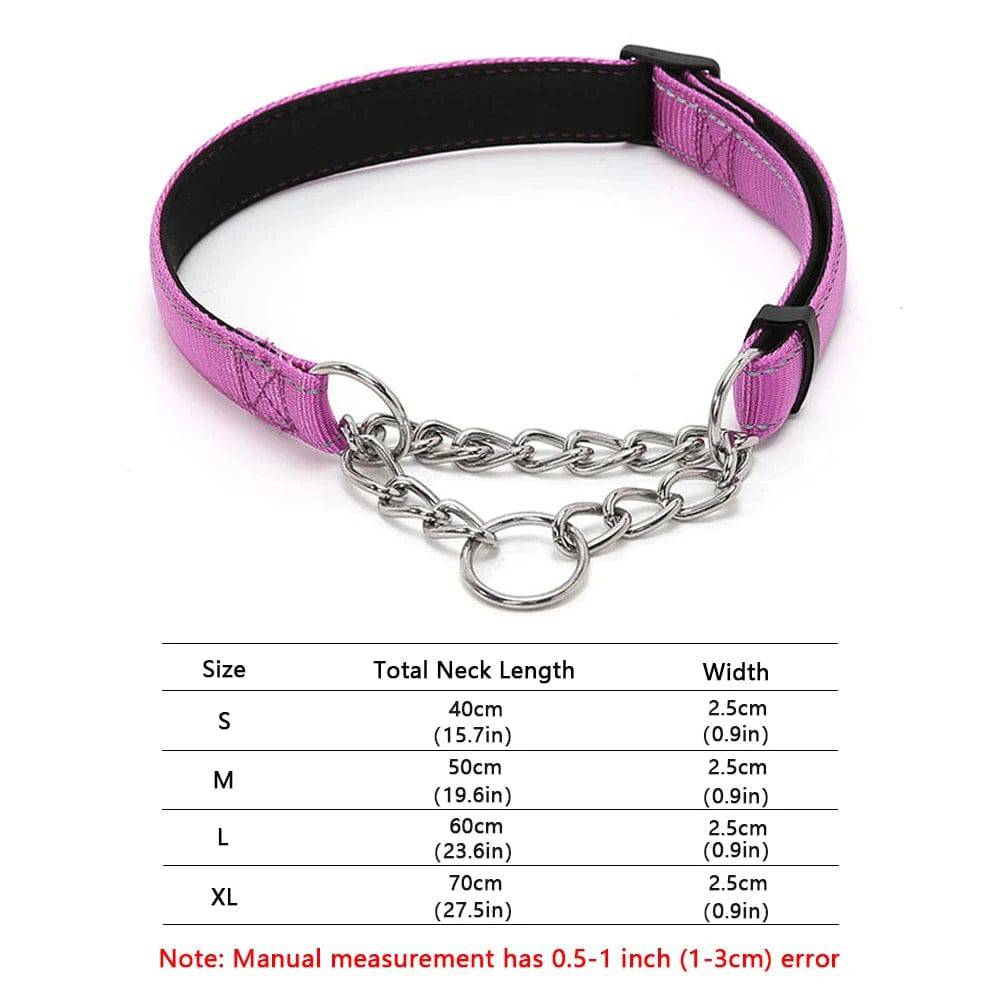 Purple Stainless Steel Chain Reflective Nylon Fabric Pet Collars for Small Medium Large Dogs - TrendyPet's Zone