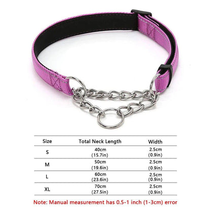 Purple Stainless Steel Chain Reflective Nylon Fabric Pet Collars for Small Medium Large Dogs - TrendyPet's Zone