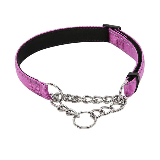 Purple Stainless Steel Chain Reflective Nylon Fabric Pet Collars for Small Medium Large Dogs - TrendyPet's Zone
