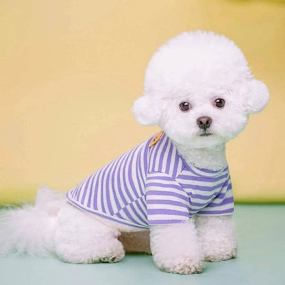 Purple Summer Clothes for Small Dogs Fashion T-Shirt Bear Print Puppy Thin Strip Vest Pet Clothes - TrendyPet's Zone