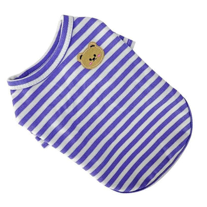 Purple Summer Clothes for Small Dogs Fashion T-Shirt Bear Print Puppy Thin Strip Vest Pet Clothes - TrendyPet's Zone