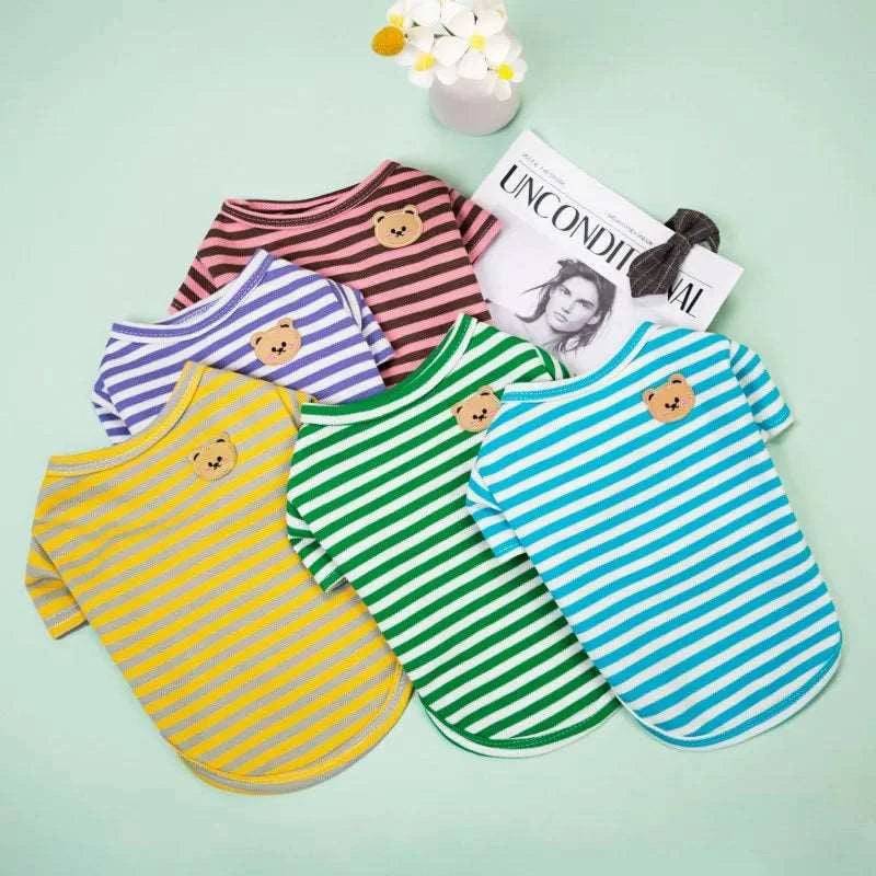 Purple Summer Clothes for Small Dogs Fashion T-Shirt Bear Print Puppy Thin Strip Vest Pet Clothes - TrendyPet's Zone