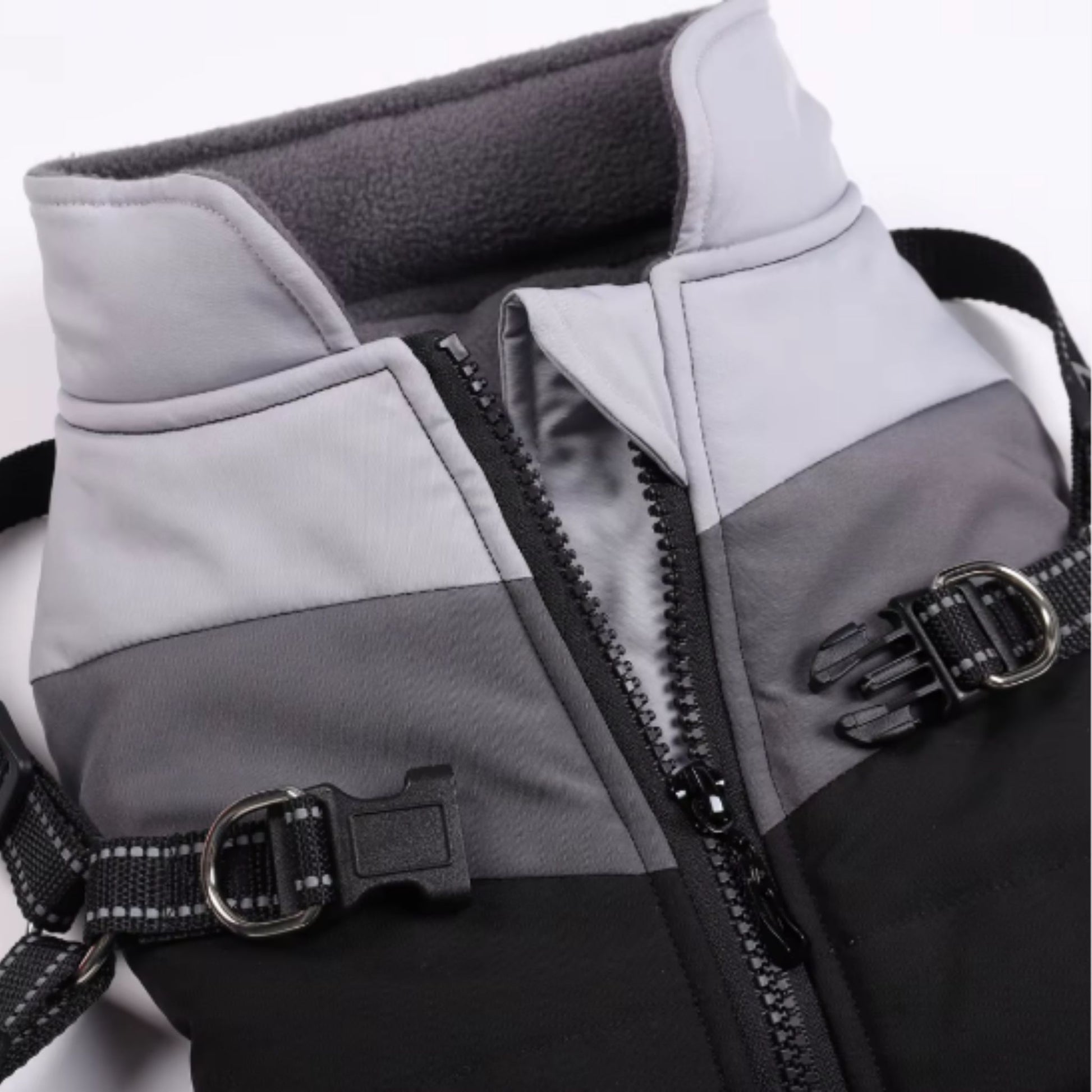 Black warm dog coat with harness, suitable for autumn and winter, waterproof and cold weather clothing from TrendyPet's Zone.