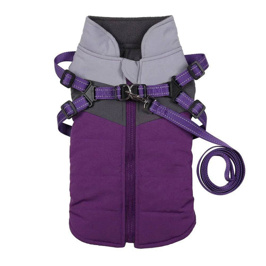 Purple Warm Dog Coat Autumn Winter Jacket with Harness Cold Weather Waterproof Clothes Outfit TRENDYPET'S ZONE