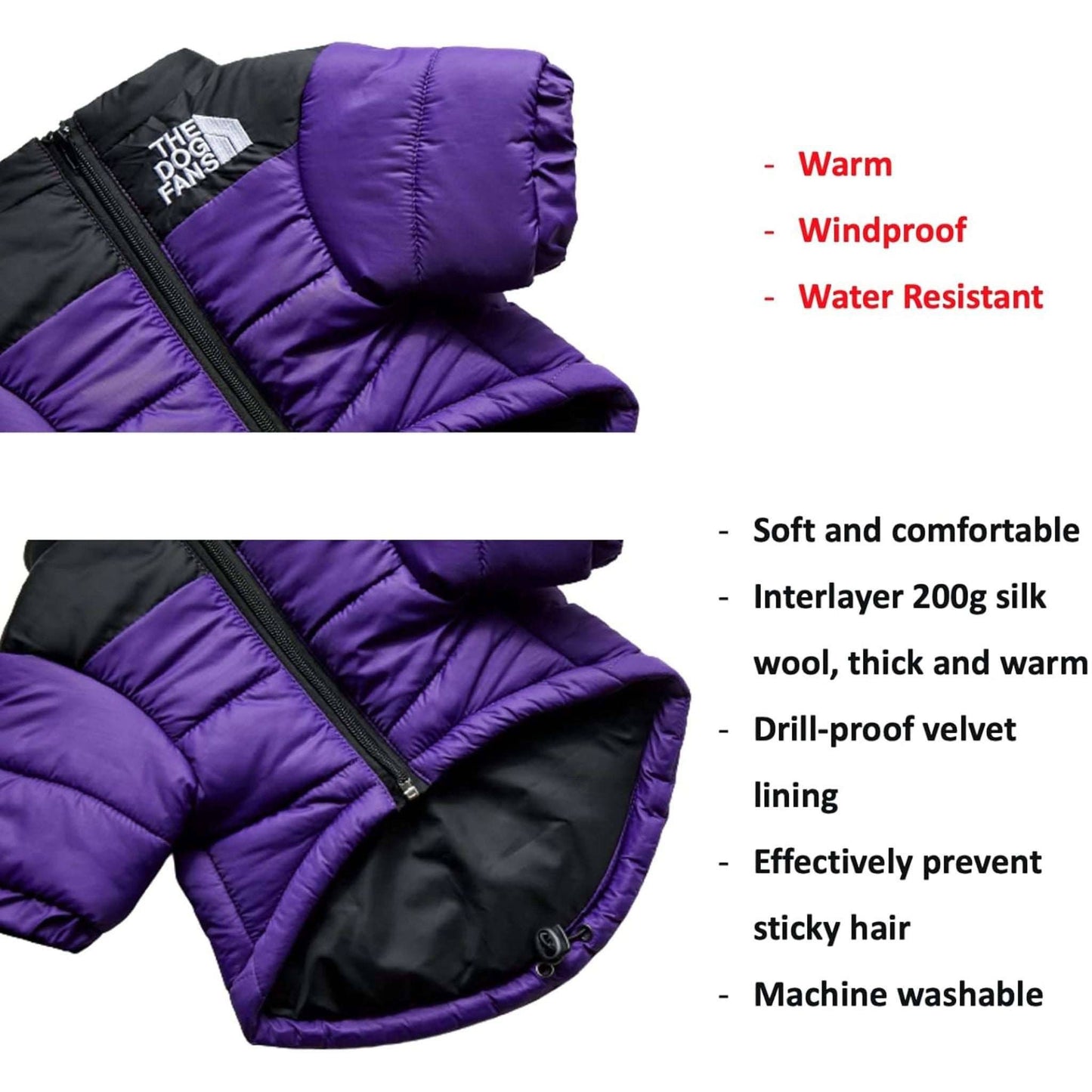 Purple Warm Stylish Dog Windproof Snow Cold Weather Coats Jackets for Puppies Small Medium Large Dogs - TrendyPet's Zone