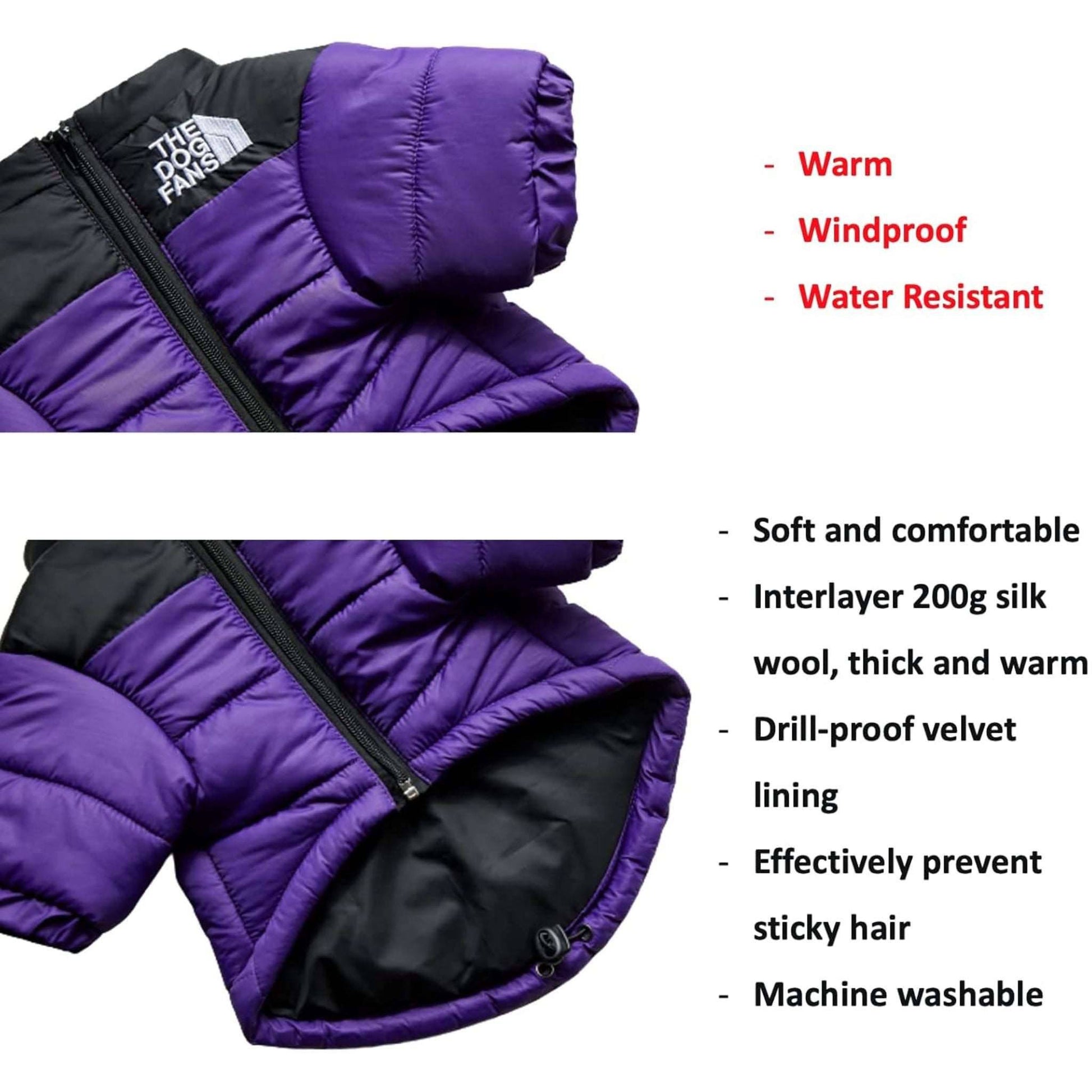 Purple Warm Stylish Dog Windproof Snow Cold Weather Coats Jackets for Puppies Small Medium Large Dogs - TrendyPet's Zone